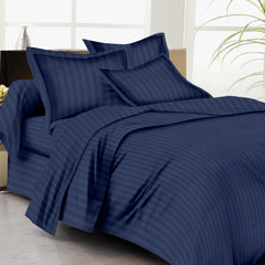 Hotel Quality Bed Sheets - Bed Sheets With Stripes 300 Thread Count - Navy Blue