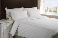 Hotel Quality Bed Sheets - Flat Sheets With Satin Stripes - 300 TC White