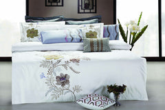 Premium Bed Sheets - Bed Sheet Set White And Flower Embroidery