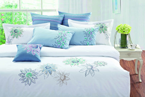 Bed Sheet Set White with Flowers - 1