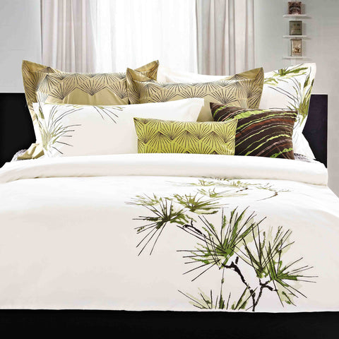 Luxury Bed Sheet Set White Green Art Collection - 1