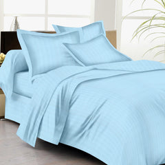 Hotel Quality Bed Sheets - Bed Sheets With Stripes 200 Thread Count - Sky Blue