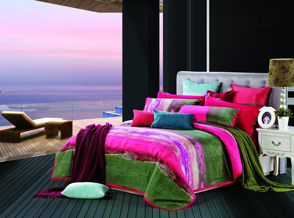 Luxury Bed Sheet Set Red Green Nirvana - large - 1