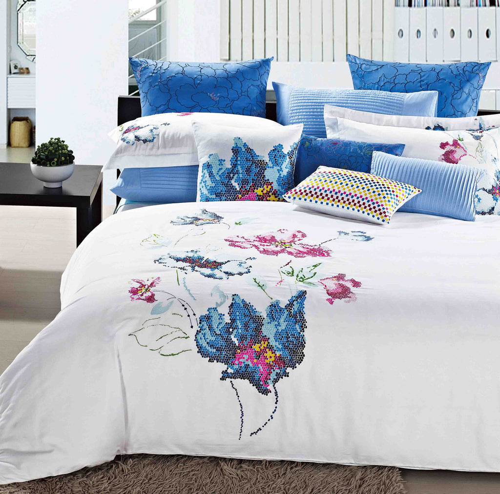 Luxury Bed Sheet Set White Blue Art Collection - large - 1