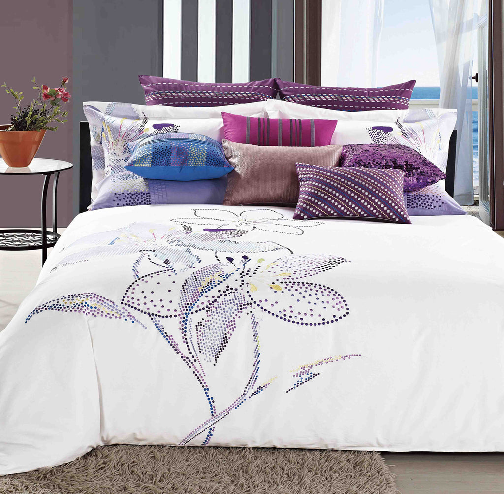 Luxury Bed Sheet Set White Floral Art Collection - large - 1